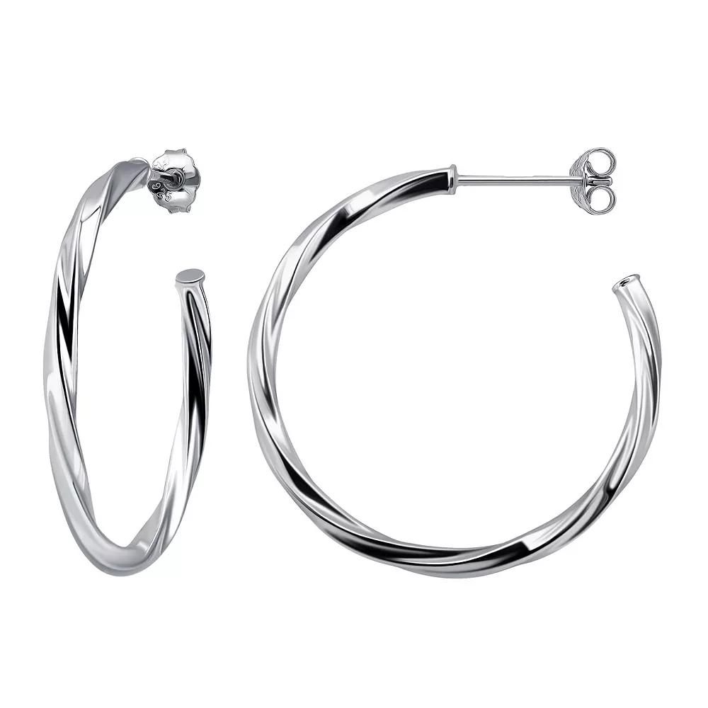 Aleure Precioso Sterling Silver 30 mm Twisted C-Hoop Earrings, Women's Product Image