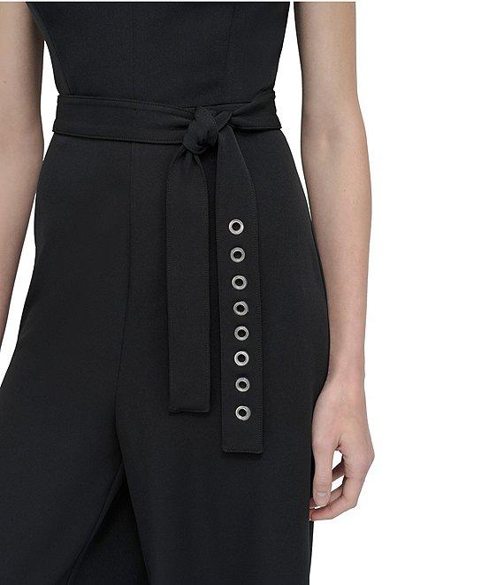 DKNY by Donna Karan Stretch Halter Neck Sleeveless Belted Straight Leg Jumpsuit Product Image