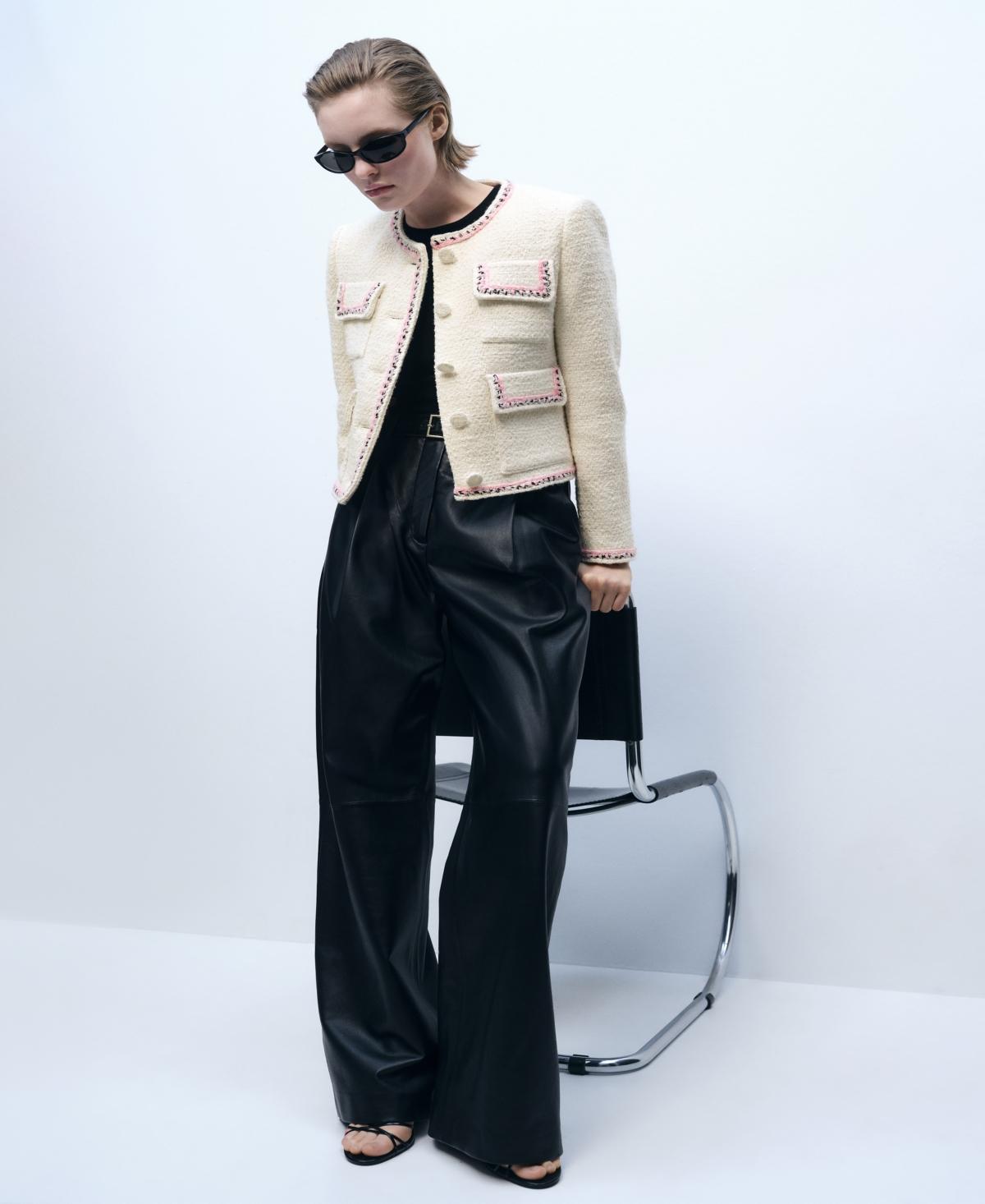 Tweed jacket with contrasting trims - Women | MANGO USA Product Image