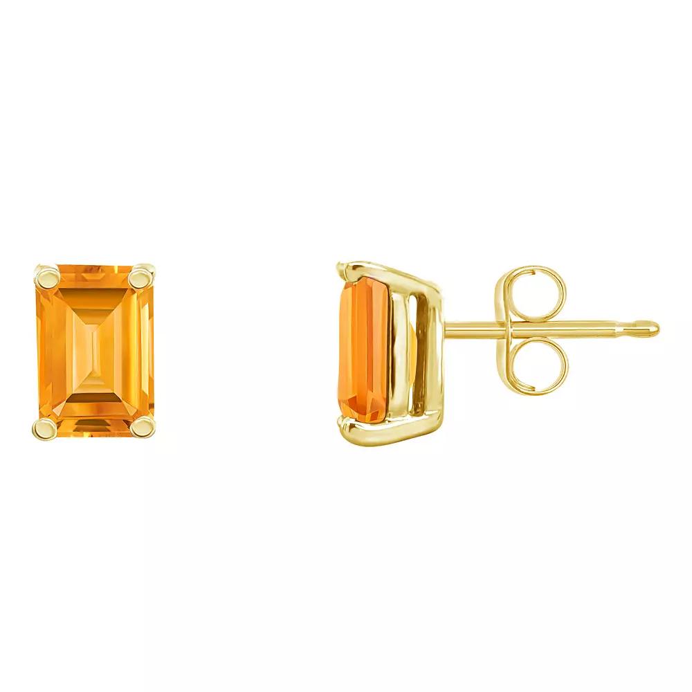 Celebration Gems 14k Gold Emerald Cut Citrine Stud Earrings, Women's Product Image