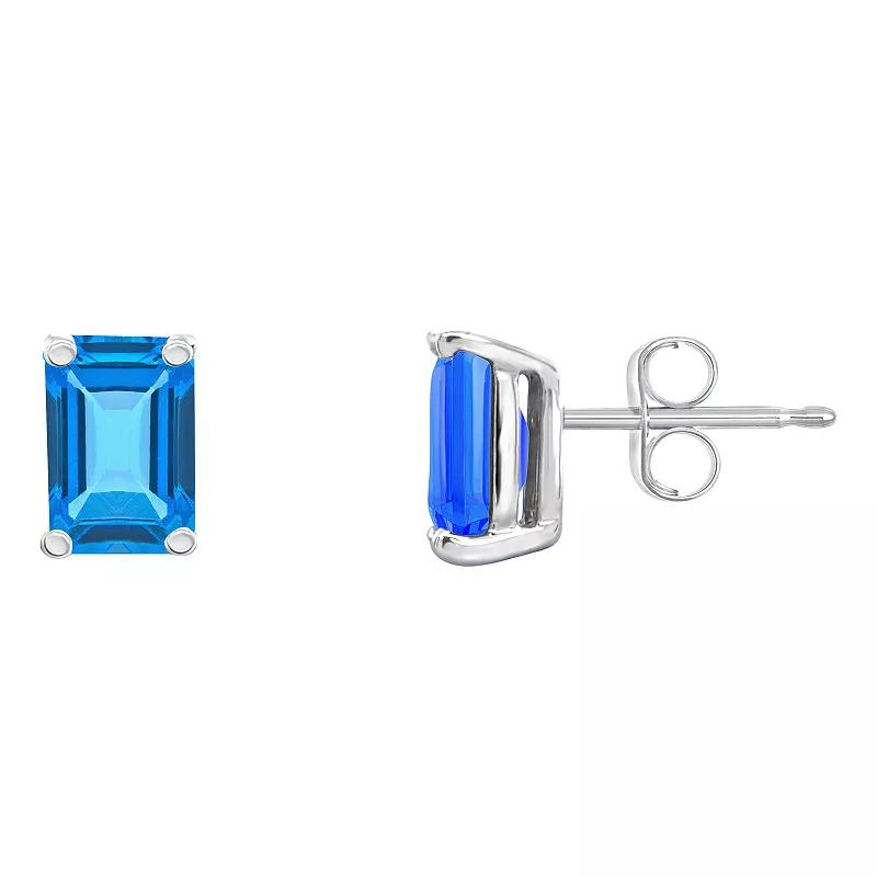 Celebration Gems 14k Gold Emerald Cut Swiss Blue Topaz Stud Earrings, Women's, 14k Whgold Product Image