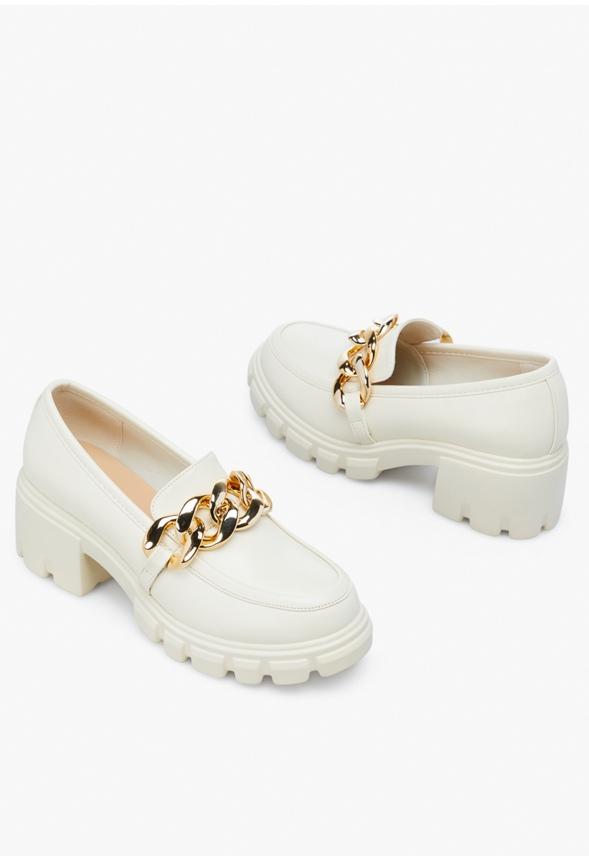 JustFab Margaux Platform Loafer Pump Womens Black/ White Size 8.5 Product Image