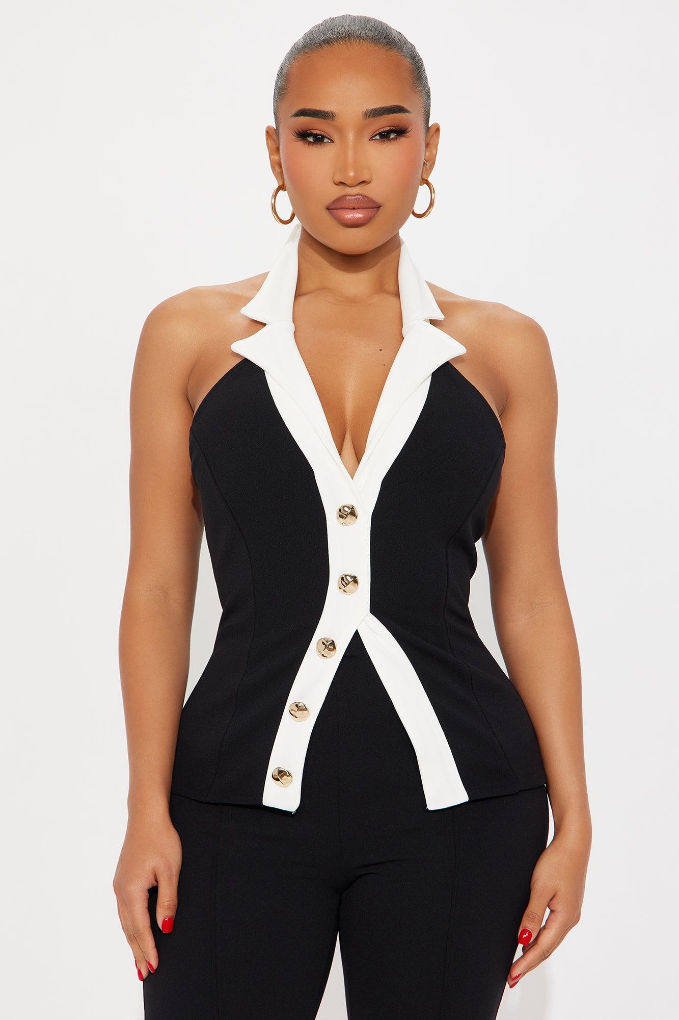 Viola Vest And Capri Set - Black/White Product Image