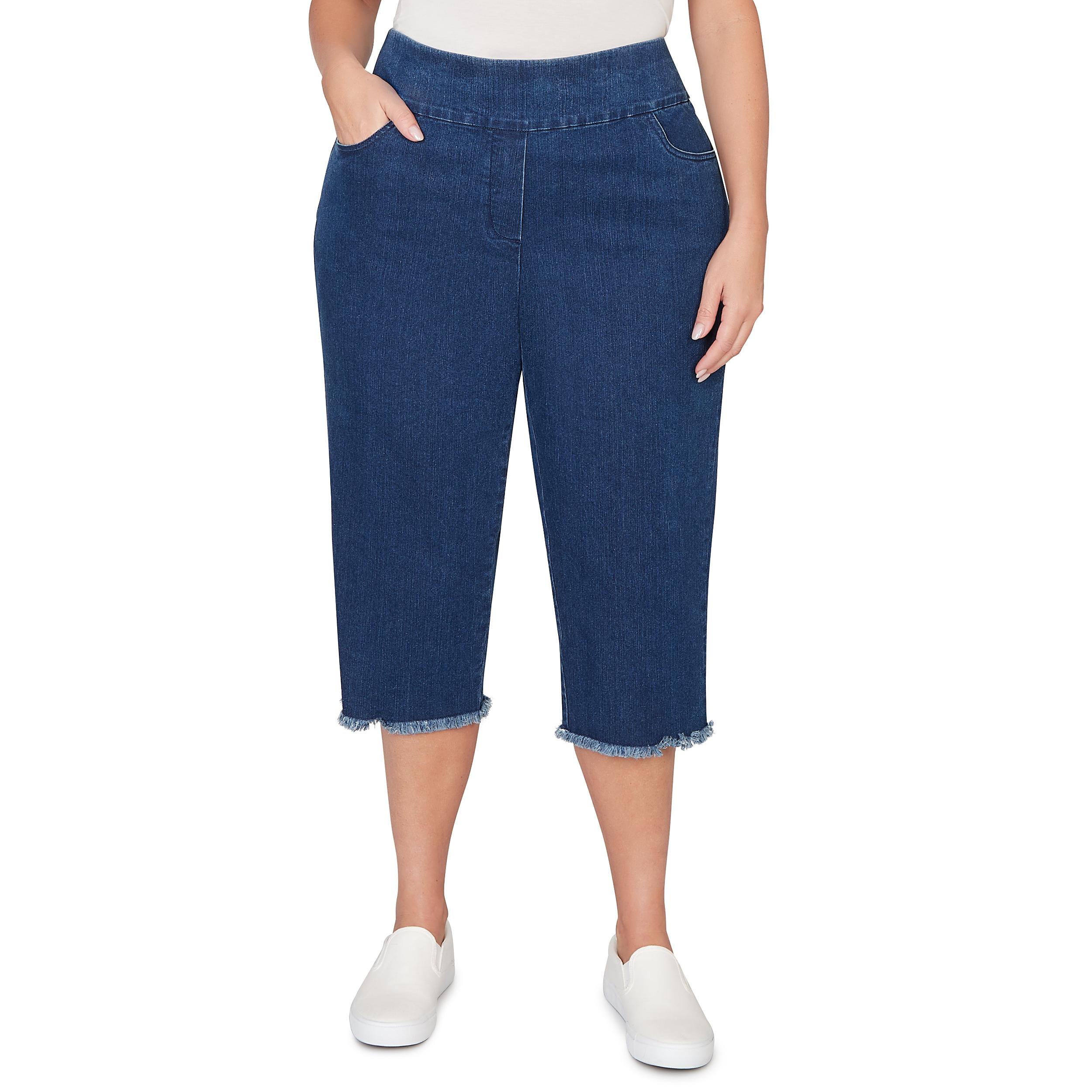 Alfred Dunner Super Stretch Denim Fringe Capri Pant- Petite Product Image