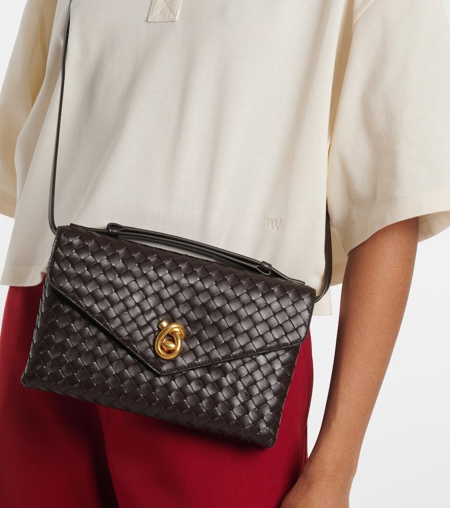 BOTTEGA VENETA Knot Lock Medium Intrecciato Leather Shoulder Bag In Brown Product Image