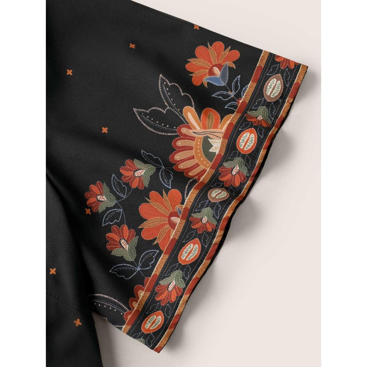 Plus Size Bandana Print Surplice Neck Flutter Sleeve Dress Black Women Resort Non V-neck Short sleeve Curvy Midi Dress BloomChic 10/M Product Image