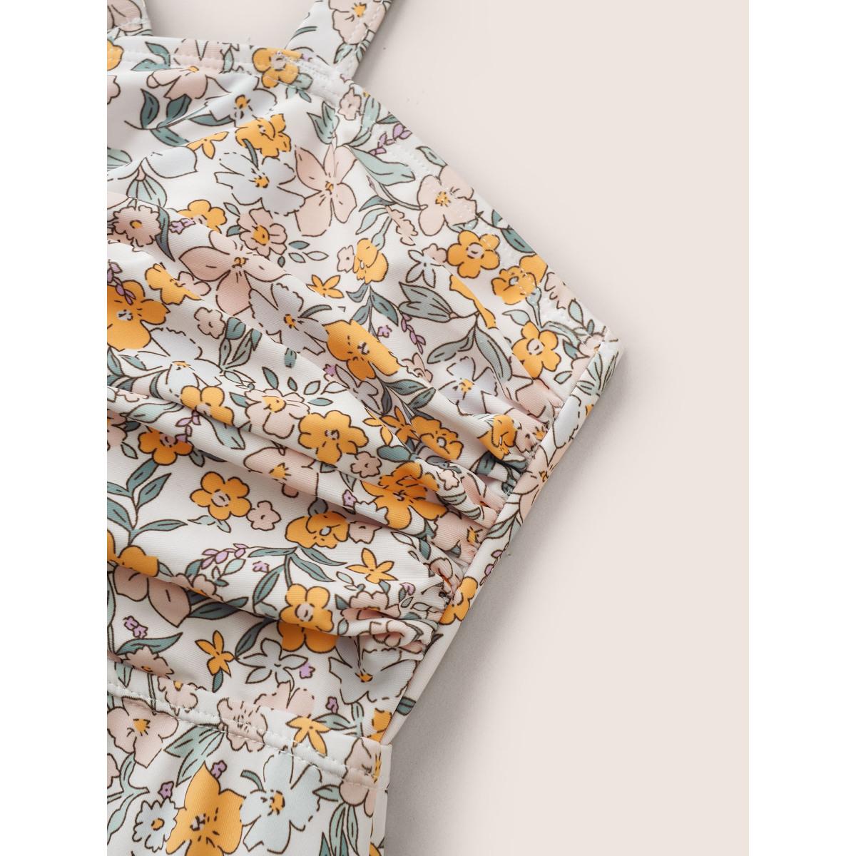 Plus Size Ditsy Floral Crossover Adjustable Straps Swim Top Women's Swimwear Apricot Beach Twist High stretch Bodycon Strapless Curve Swim Tops BloomChic 12/L Product Image