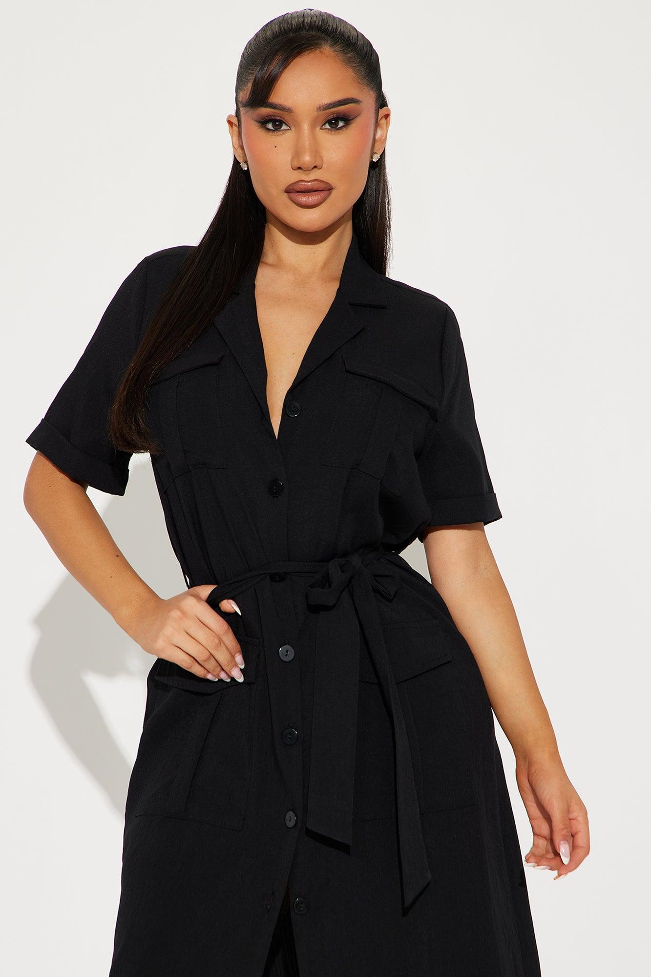 Maya Shirt Midi Dress - Black Product Image
