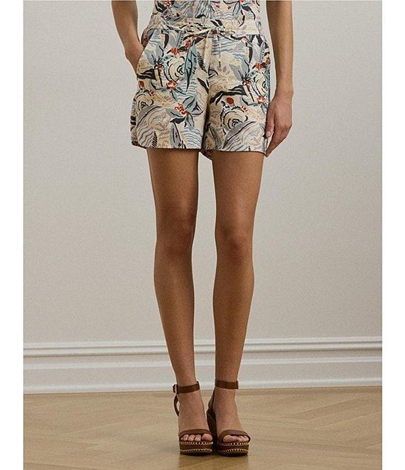 Lauren Ralph Lauren Linen Printed High Rise Drawcord Shorts Product Image