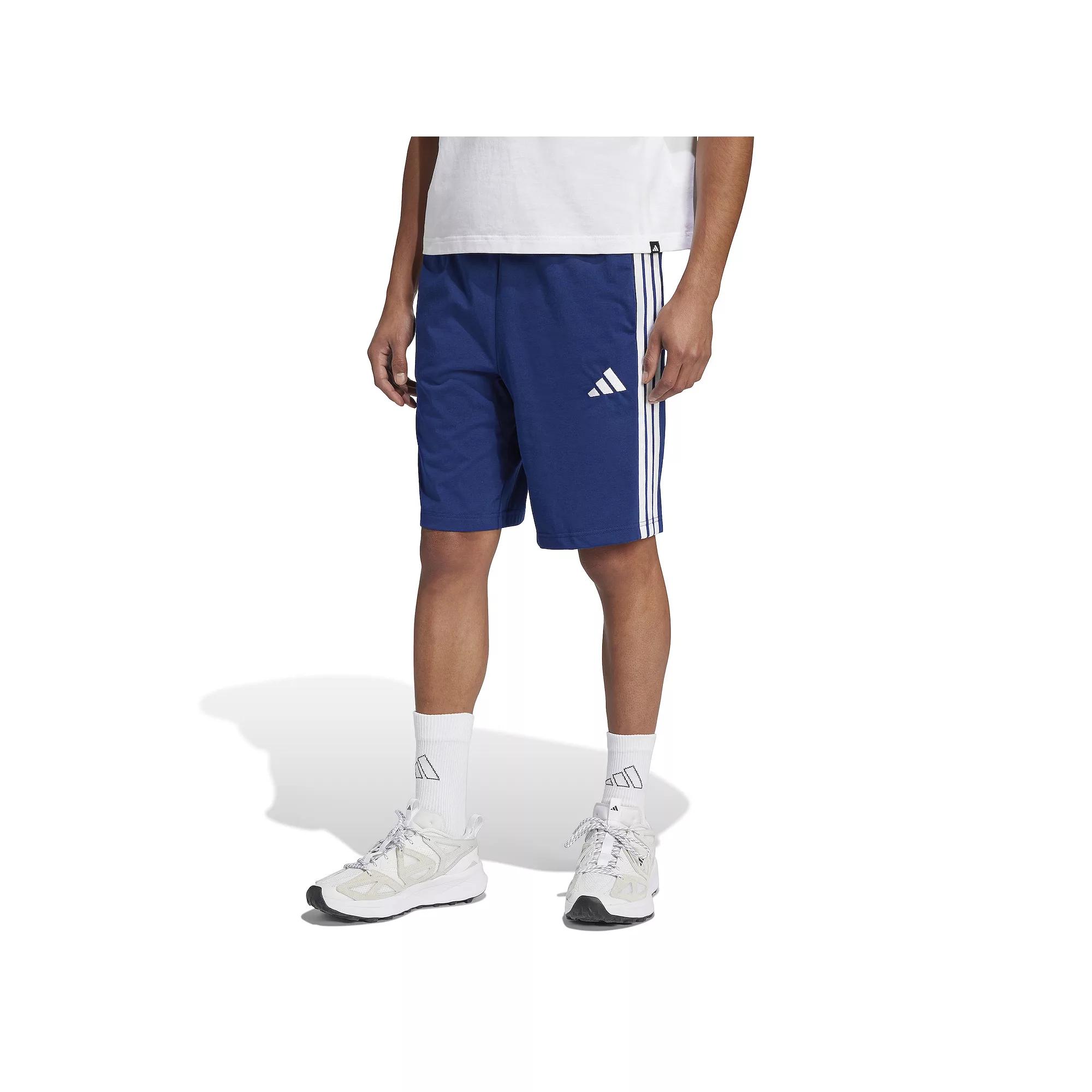 adidas Essential 3-Stripes Single Jersey Shorts 10-Inch Dark Blue XL Mens Product Image