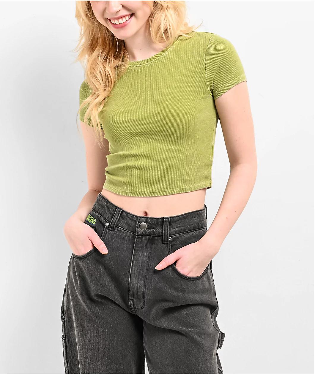 Zine Irina Green Wash Crop T-Shirt Product Image