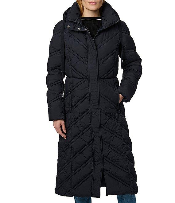 Bernardo Chevron Quilt Hooded Collar Slim Fit Front Zip Puffer Coat Product Image