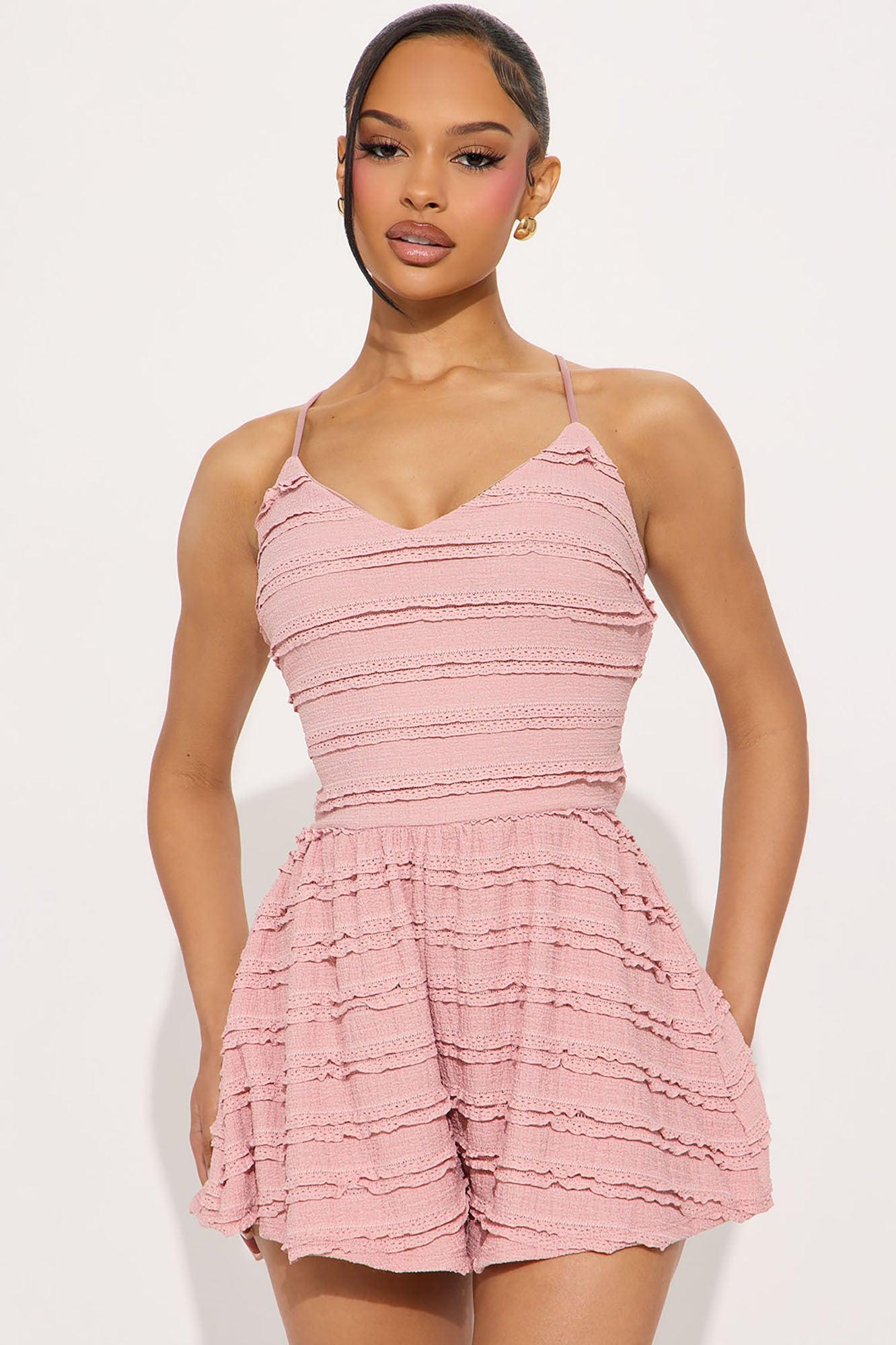 Lolita Textured Sleeveless Romper - Pink Product Image
