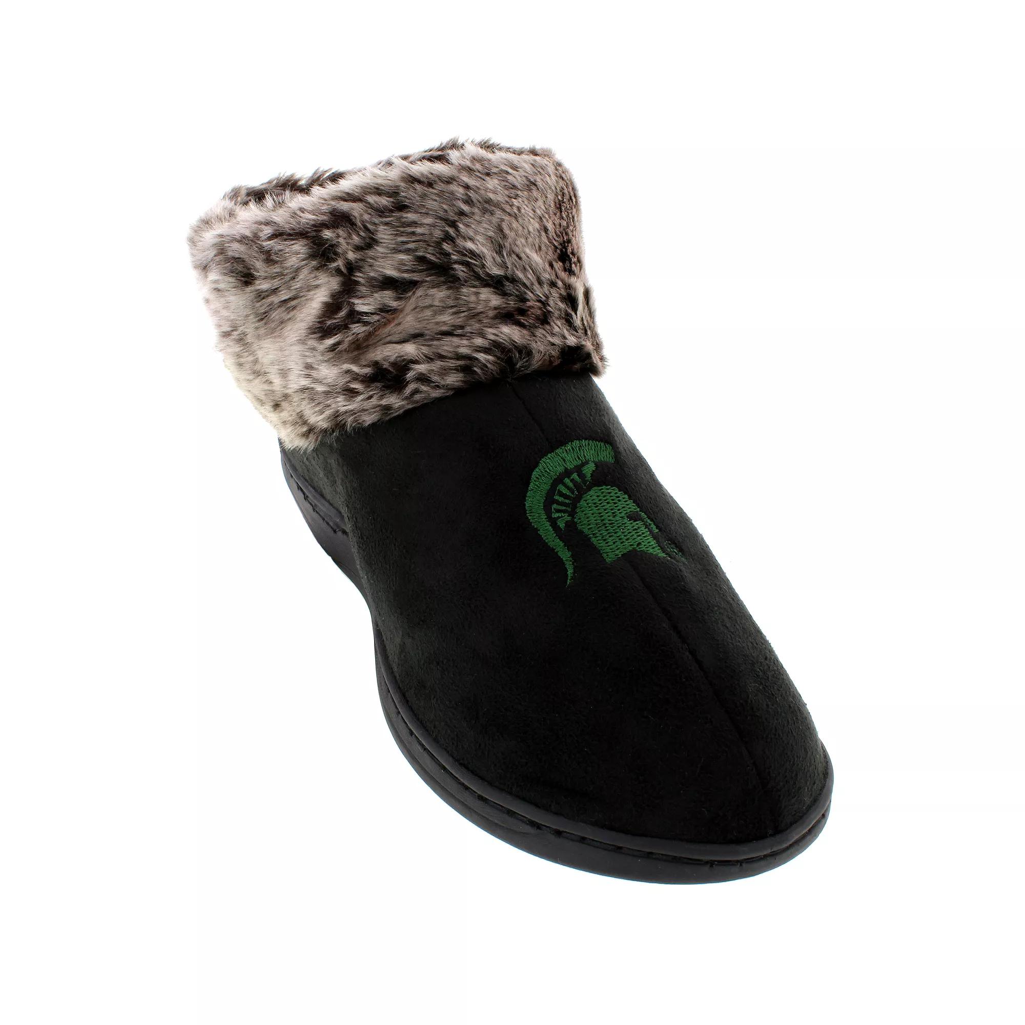 Michigan State Spartans Faux-Fur Slippers, Women's, Size: Large, Black Product Image
