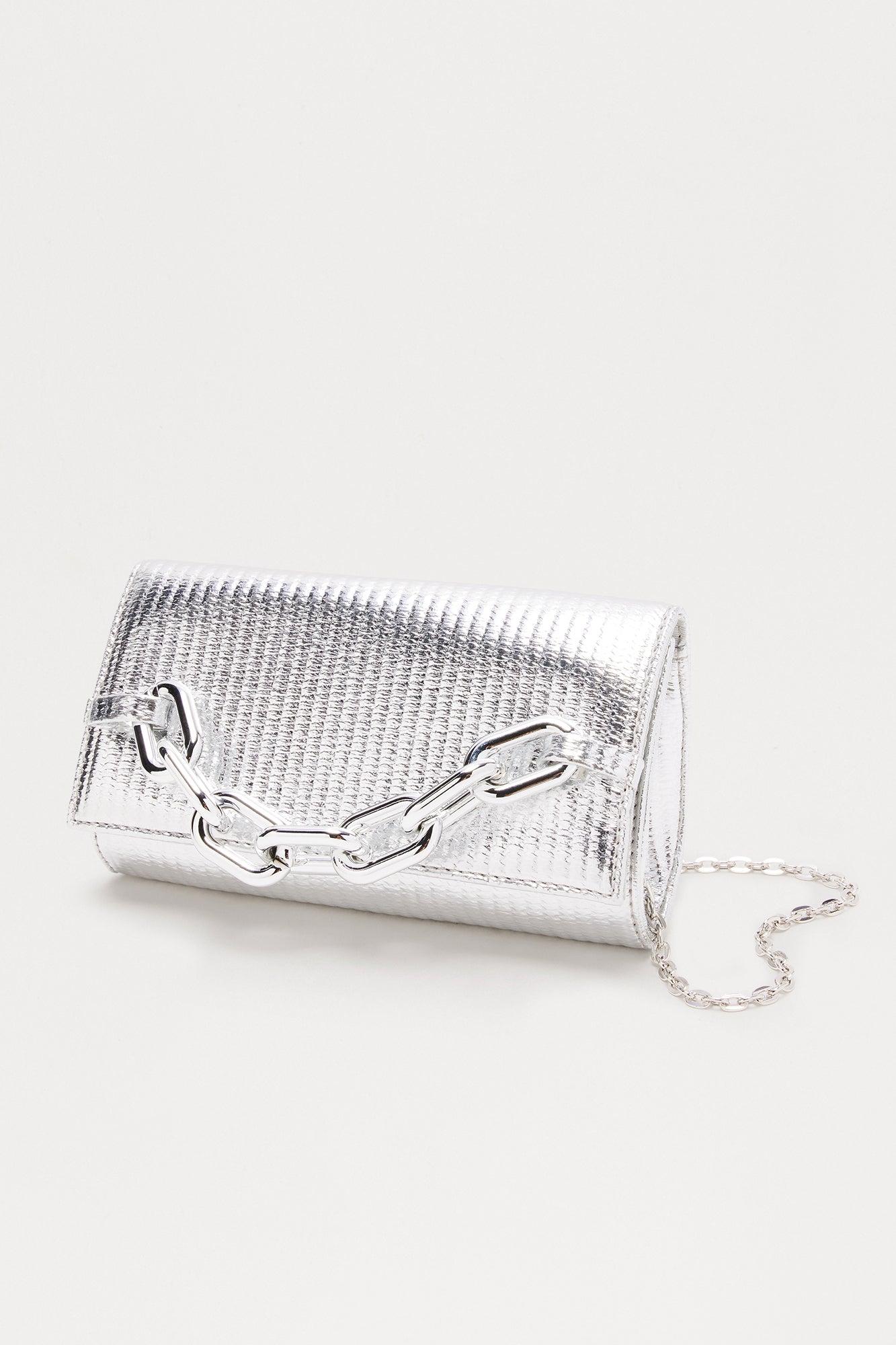 Maloney Metallic Chain Evening Clutch - Silver Female Product Image