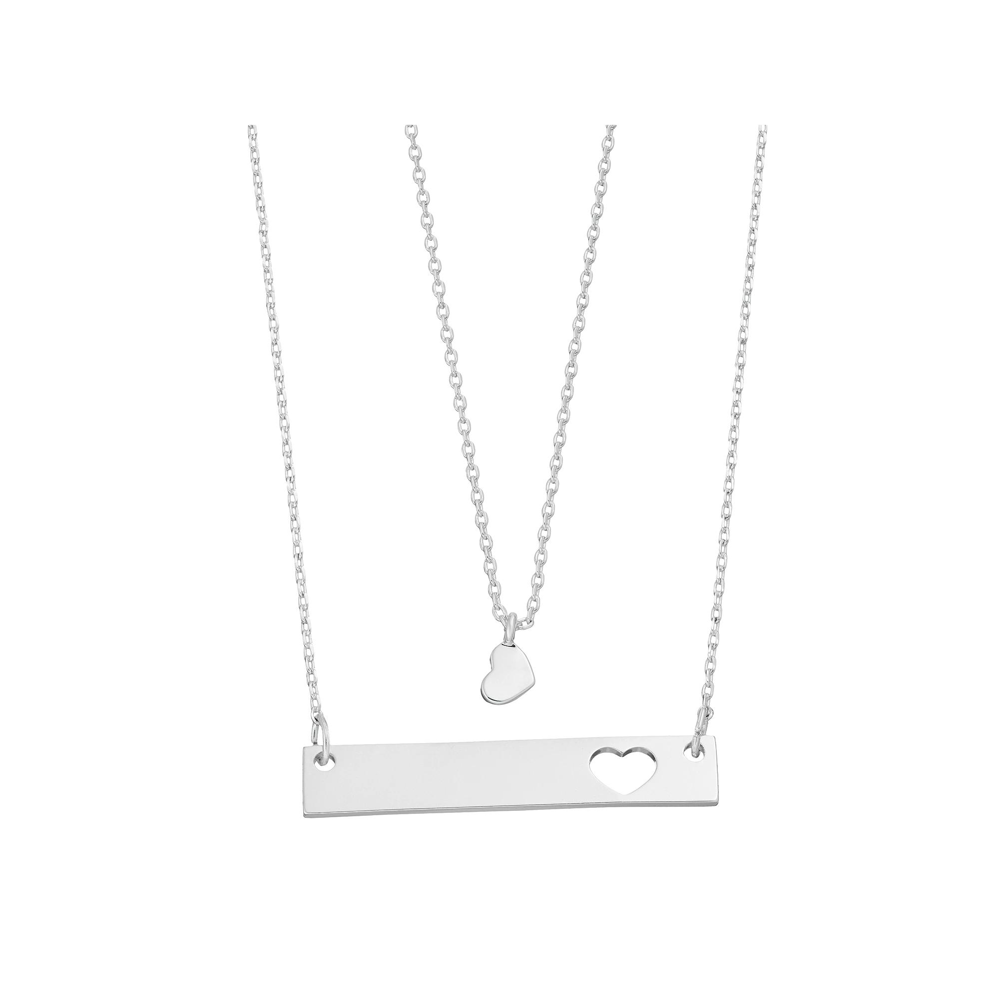City Luxe Heart Drop & Cutout Bar Necklace Set, Women's, Silver Tone Clear Product Image