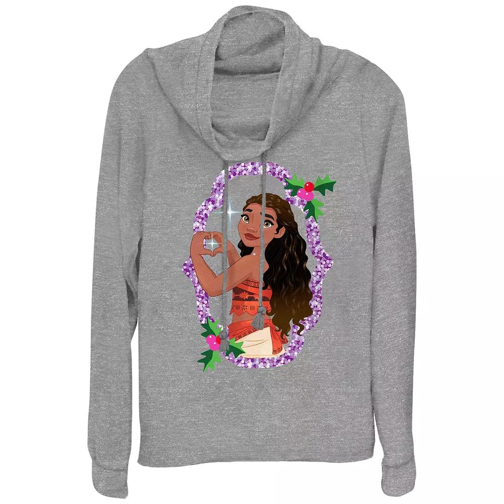 Disney's Moana Sparkling Christmas Wreath Women's Cowlneck Graphic Lightweight Long Sleeve,  Product Image