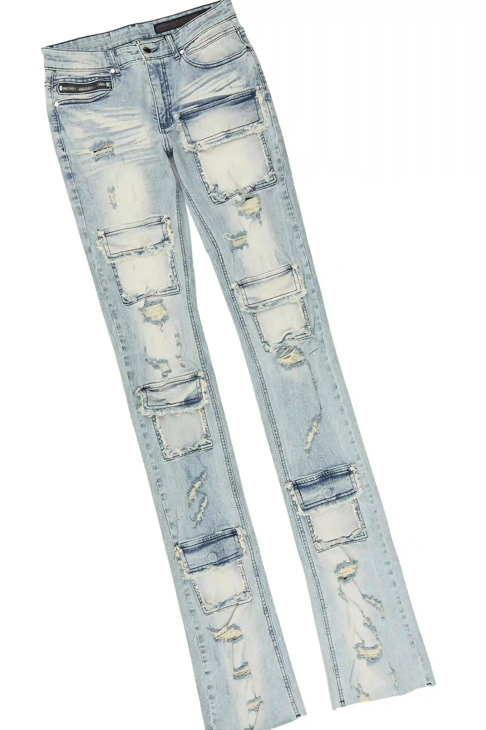Deiter 2.0 White Oversized Graphic T-Shirt & Pooja Blue Super Stacked Flare Jean Set Male Product Image