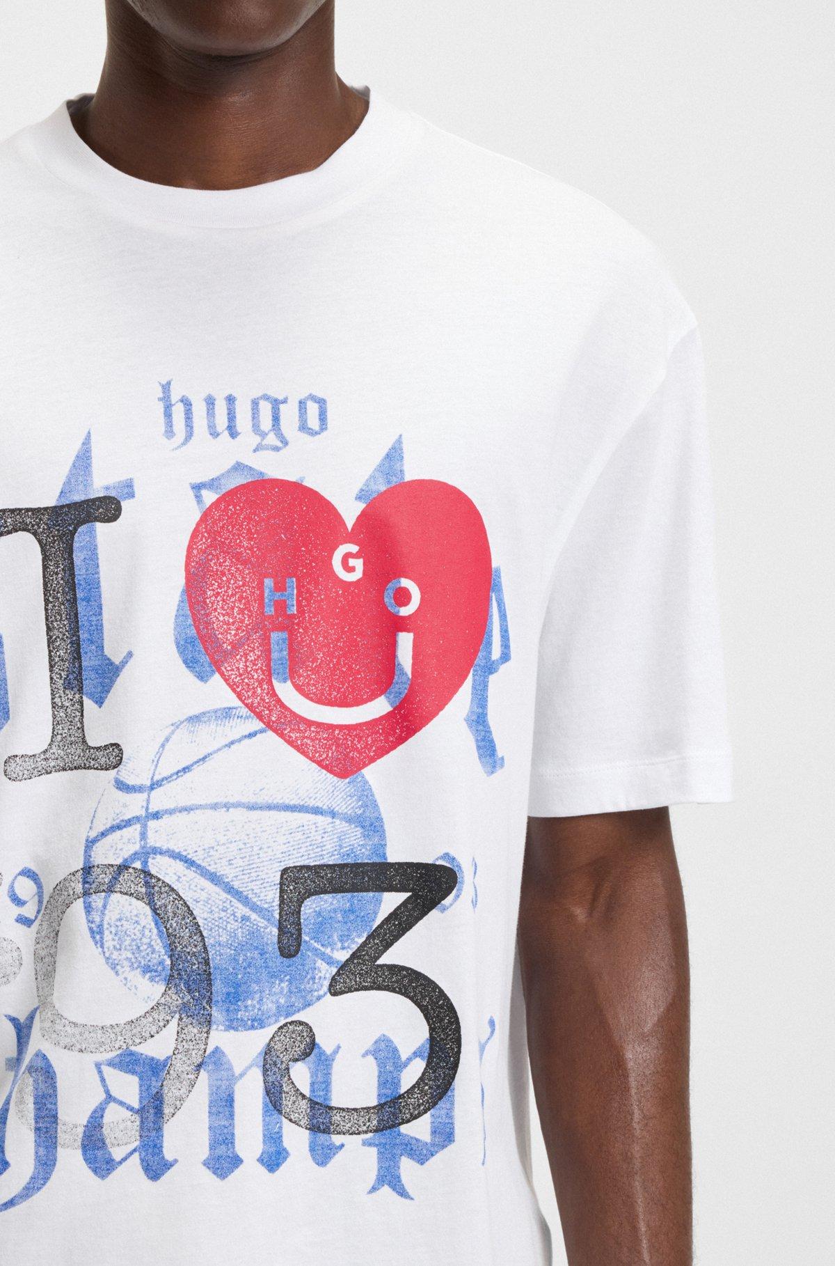 HUGO - Cotton-jersey T-shirt with Happy HUGO artwork - White Product Image