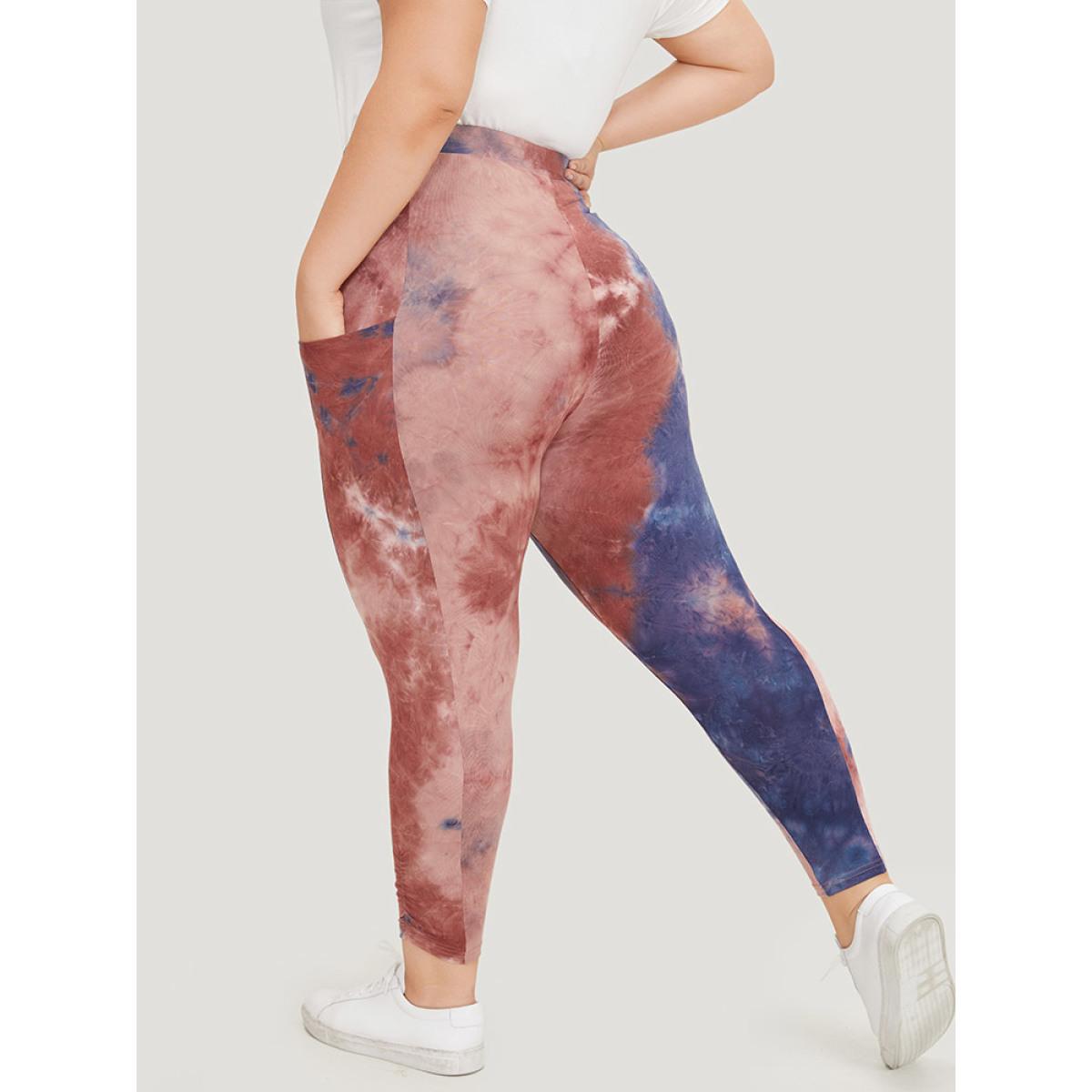Plus Size Tie Dye Gathered Skinny Pocket Side Leggings Women Multicolor Casual High stretch Bodycon High Rise Dailywear Leggings BloomChic 26/4X Product Image