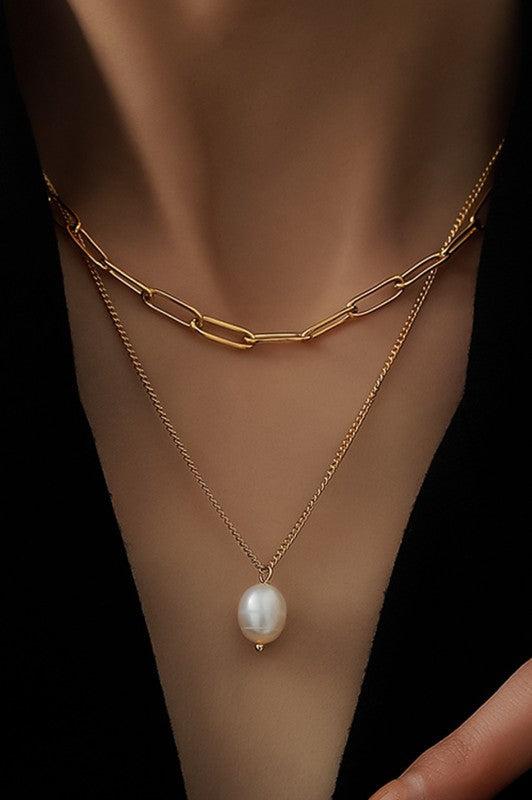 Chain & Pearl Drop Necklace Set Product Image