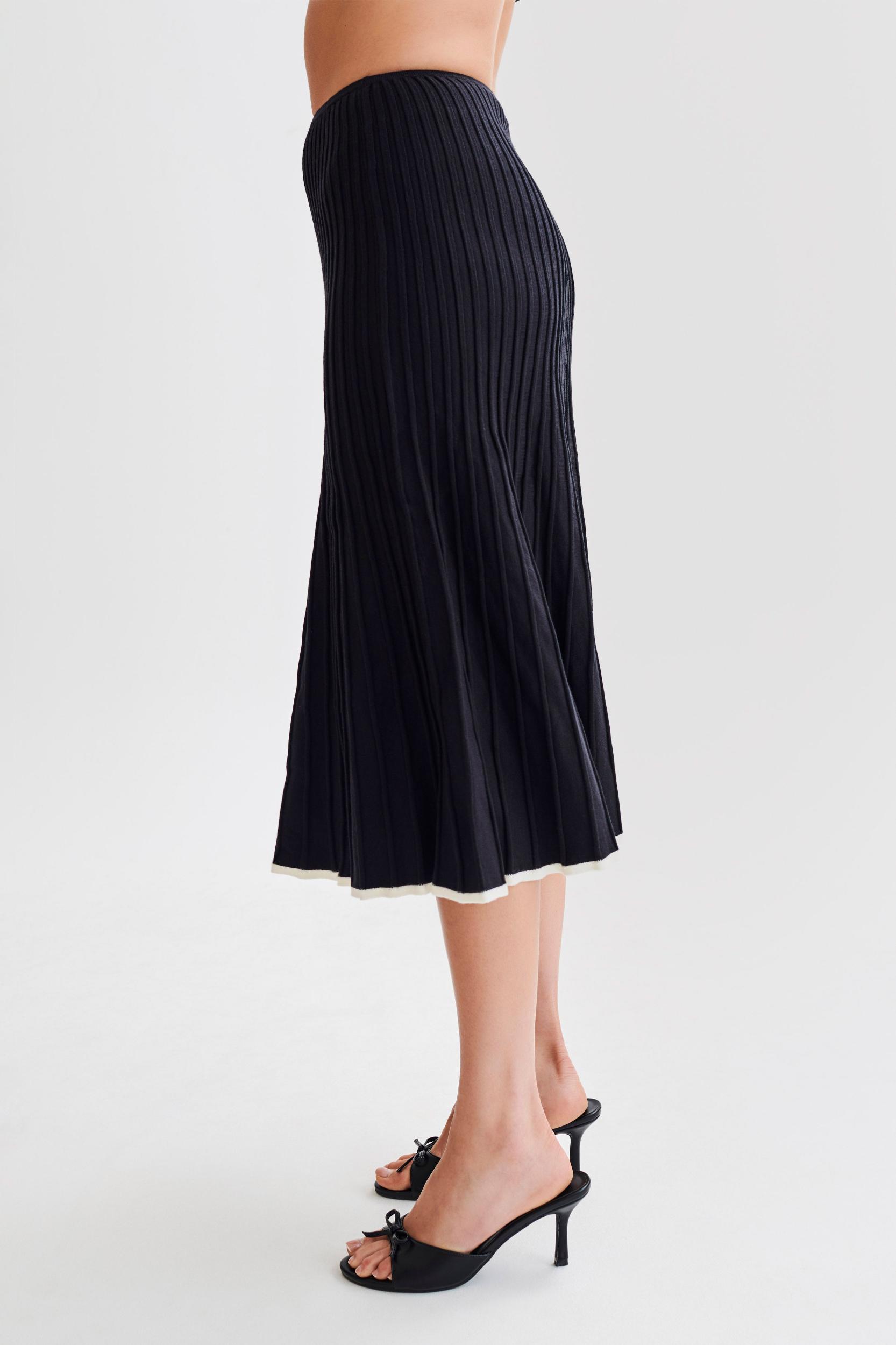Jolene Contrast Rib Knit Midi Skirt - Black Product Image