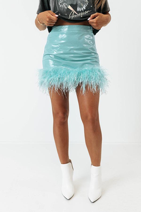 The Freesia Patent Feather Skirt In Sky Blue Product Image