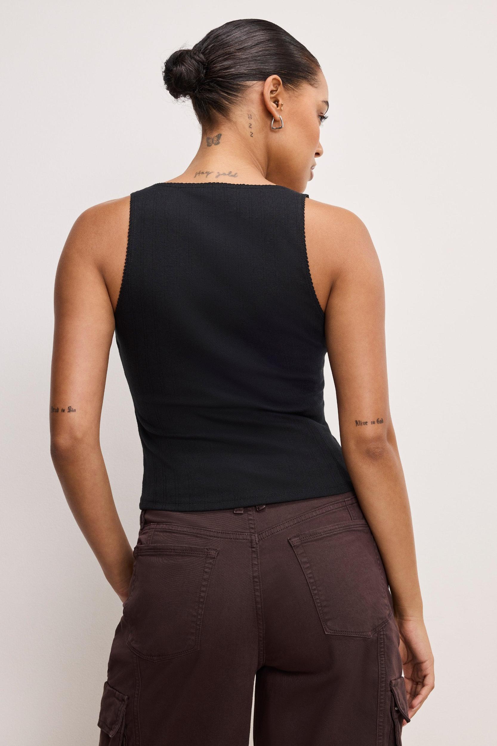 POINTELLE HENLEY TANK TOP | BLACK001 Product Image