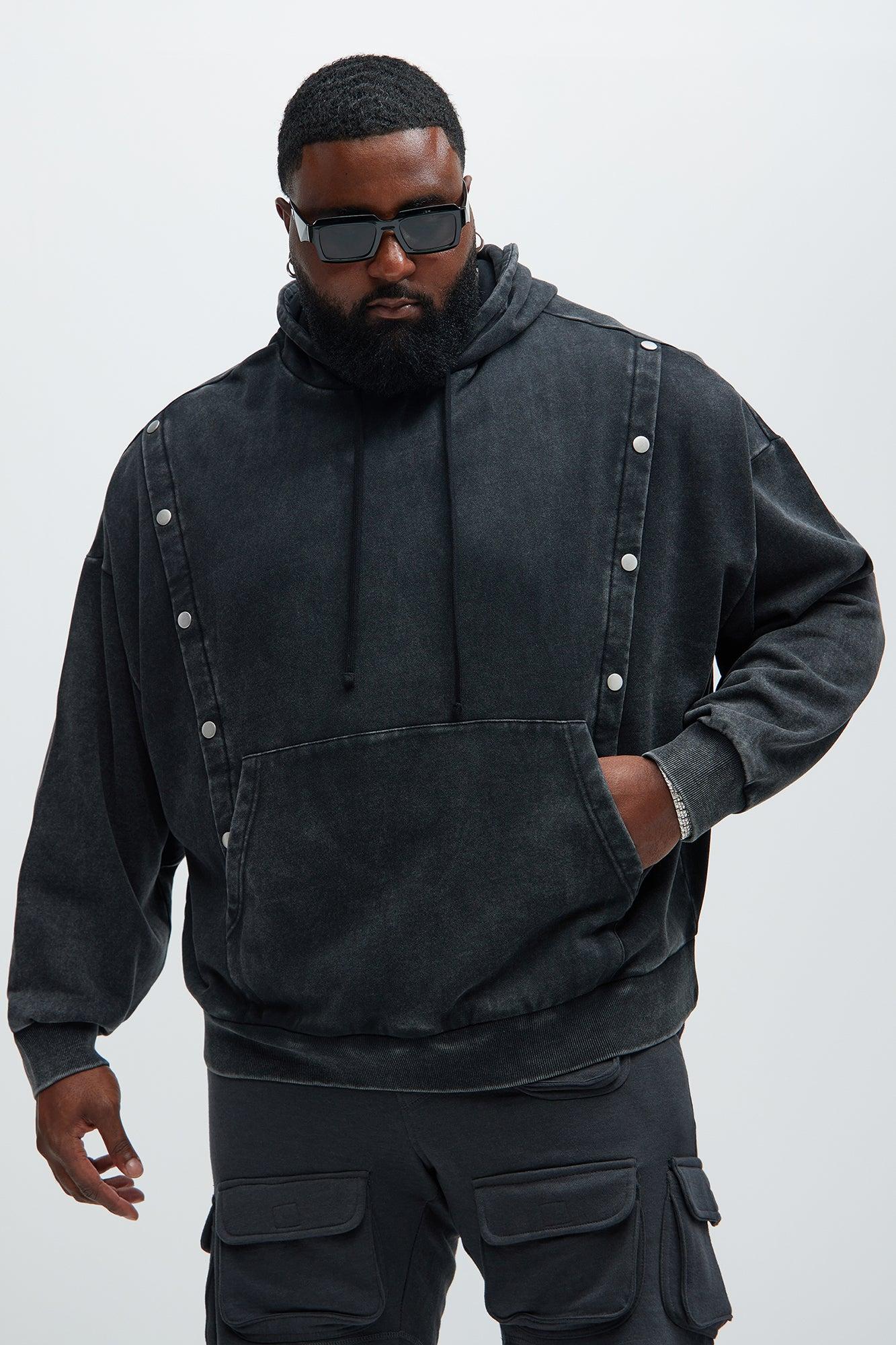 Tyson Snap Panel Oversized Hoodie - Black Wash Product Image