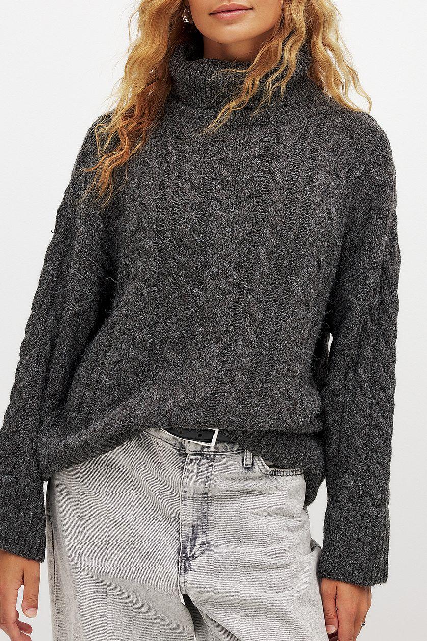 Turtle Neck Knitted Cable Sweater Product Image