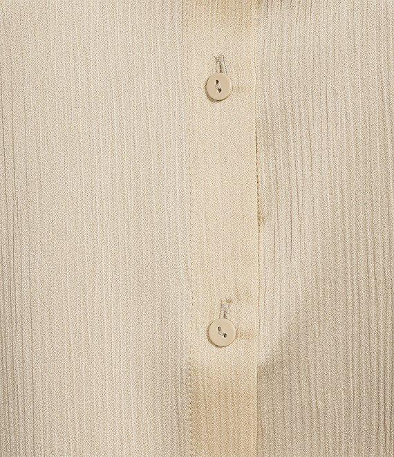 Eileen Fisher Silk Satin Mandarin Collar Long Sleeve Button Front Shirt Product Image