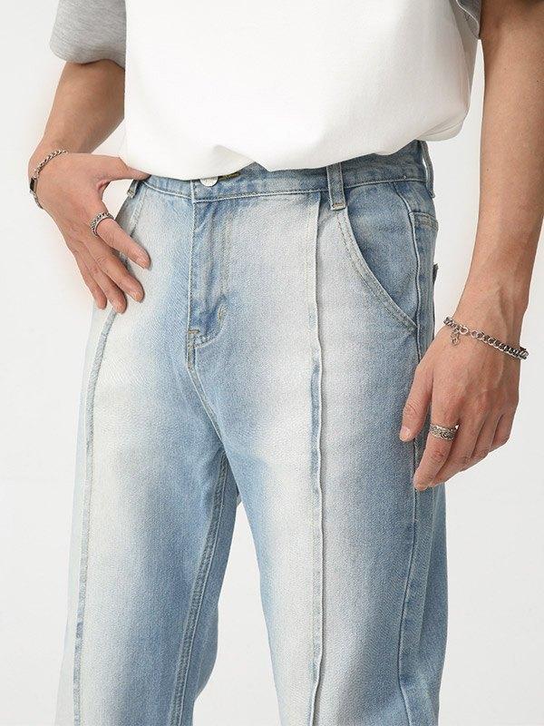 Men's Seamed Faded Denim Straight Leg Jeans Product Image