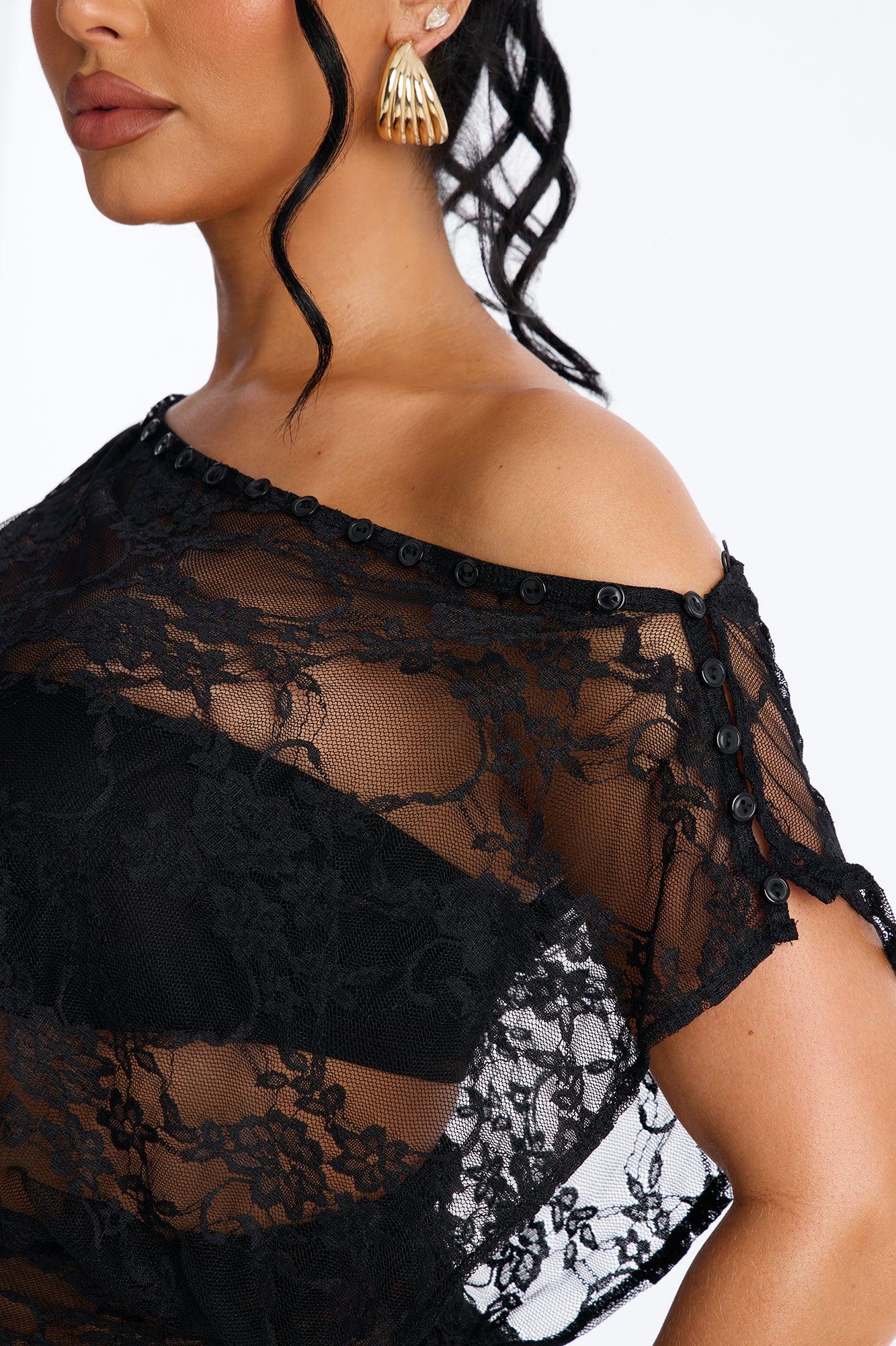 Olivia Off Shoulder Sheer Lace Top - Black Female Product Image