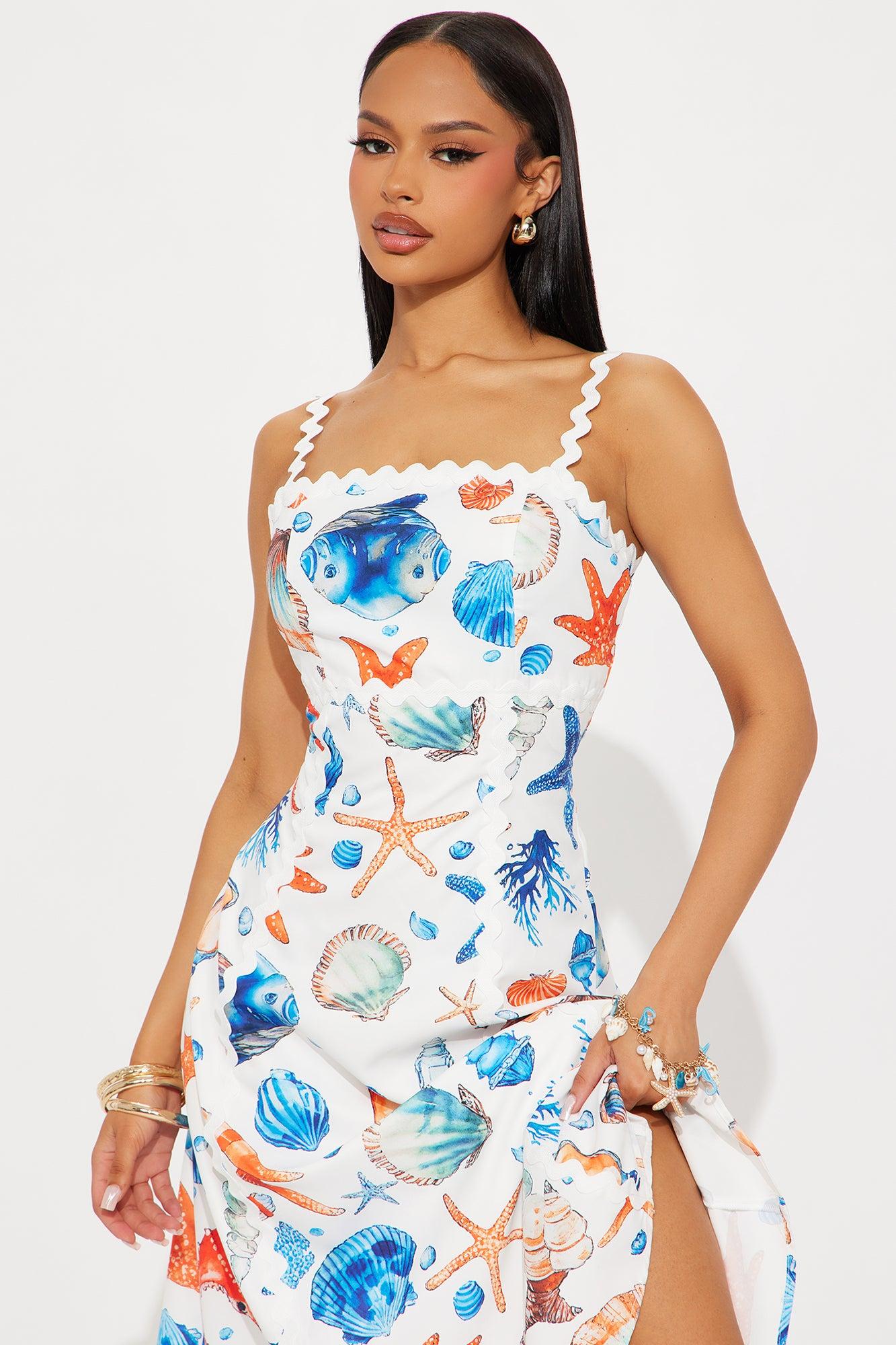 Under The Sea Tropical Poplin Midi Dress - Blue/combo Product Image