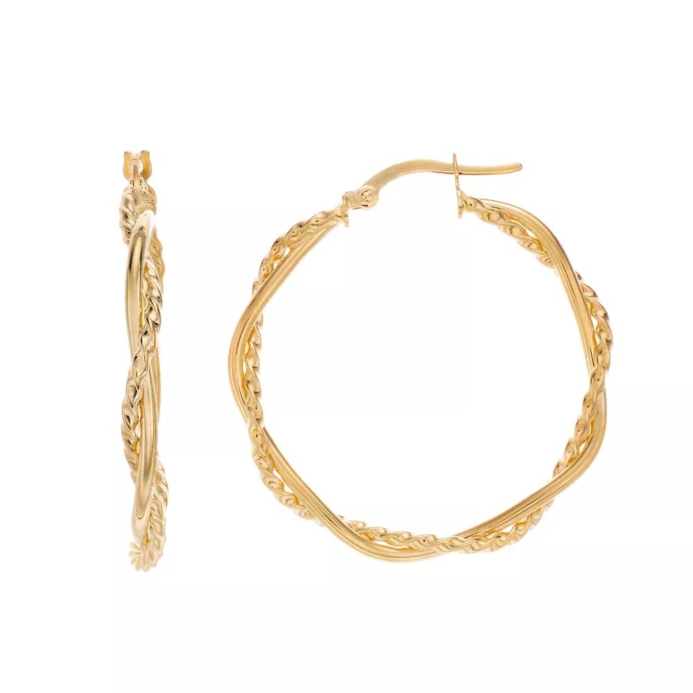 14k Gold Twisted Round Hoop Earrings, Women's Product Image