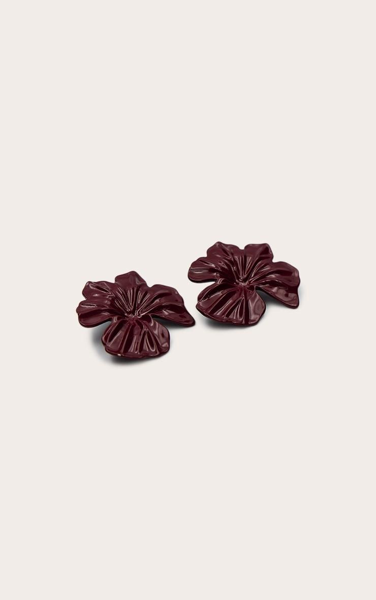 Burgundy Flower Statement Stud Earrings Product Image
