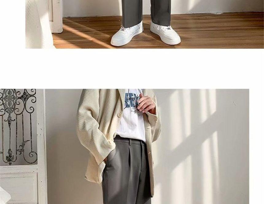 Mid Rise Plain Straight Leg Dress Pants Product Image