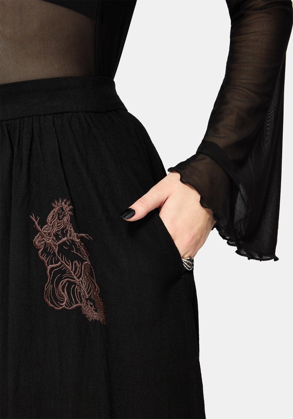 Hexborn Baba Yaga Embroidered Midi Skirt Product Image