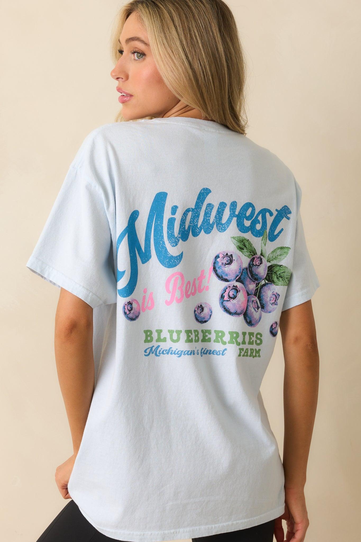 Midwest Is Best Sky Blue Cotton Blueberry Graphic Tee L/XL / Sky Blue Product Image