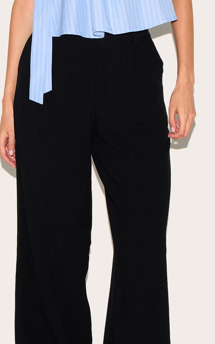 Black Linen Blend Tailored Straight Leg Pants Product Image