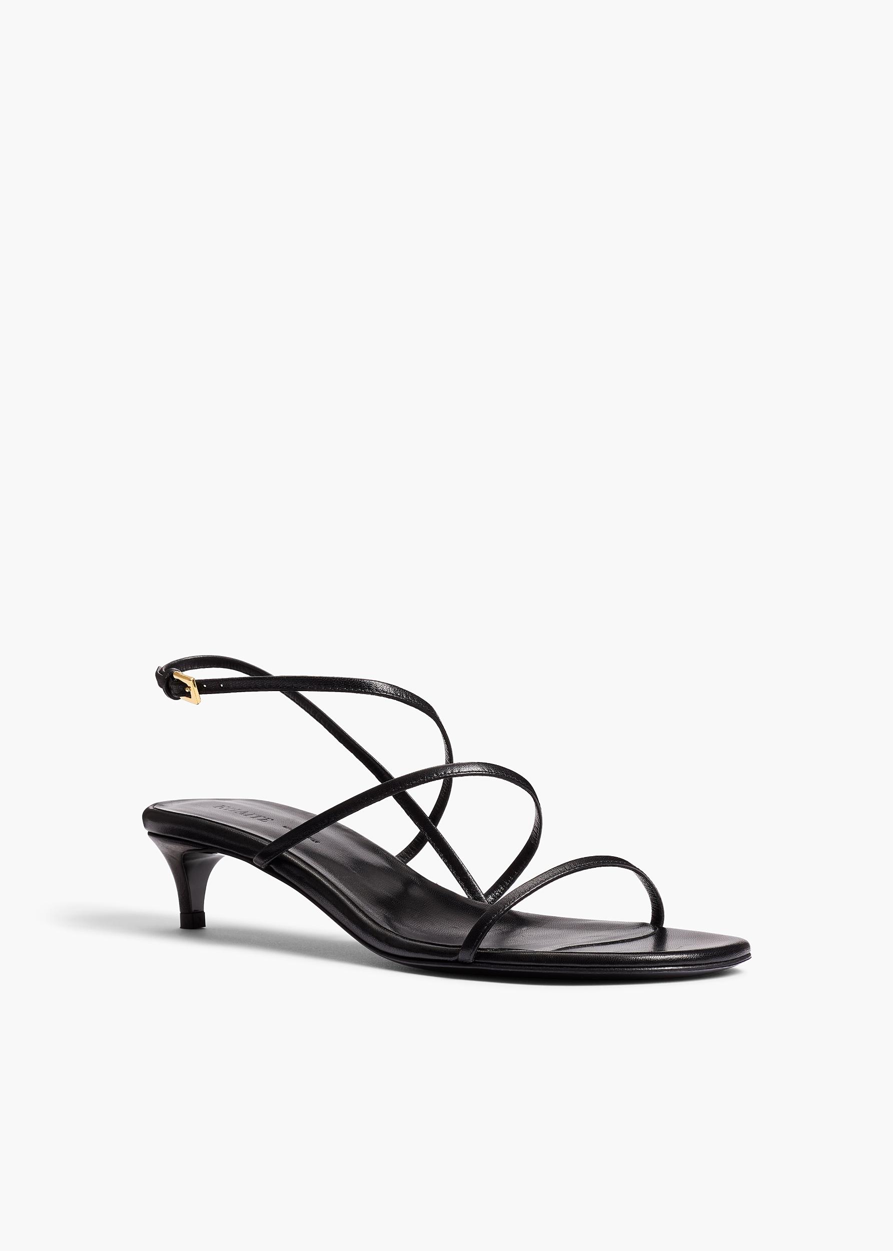 Loop Kitten Heel Sandal in Black Leather Product Image