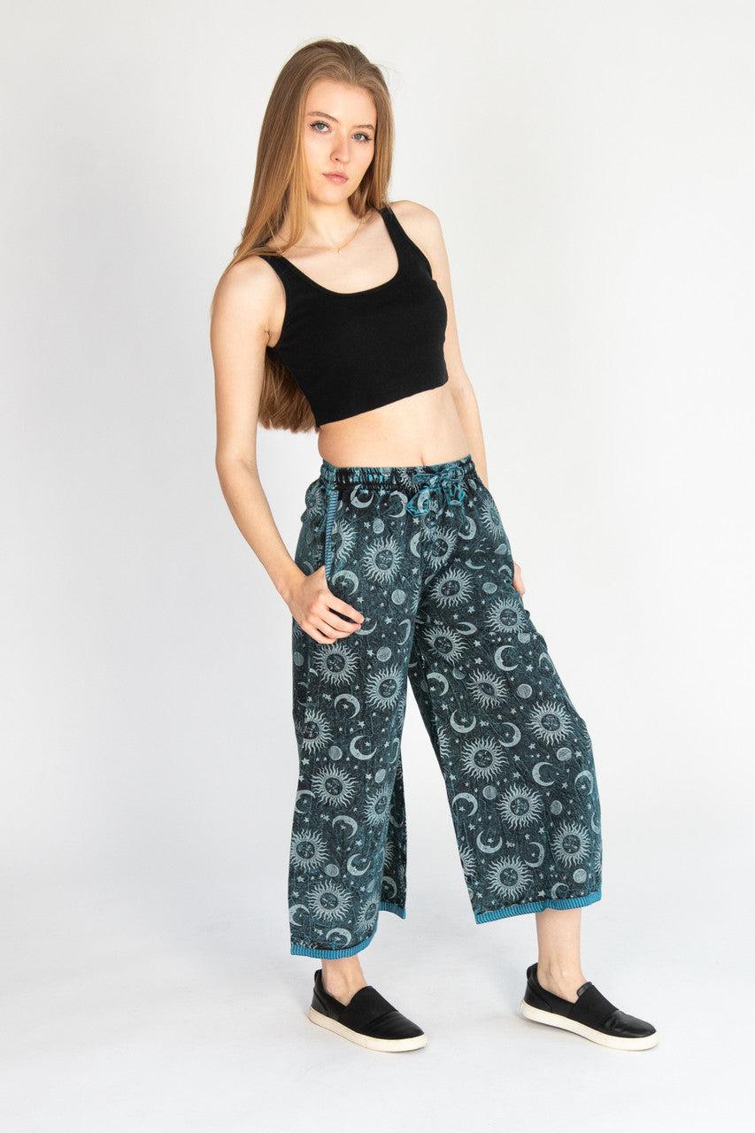 Striped Trim Wide Leg Celestial Print Pants Product Image