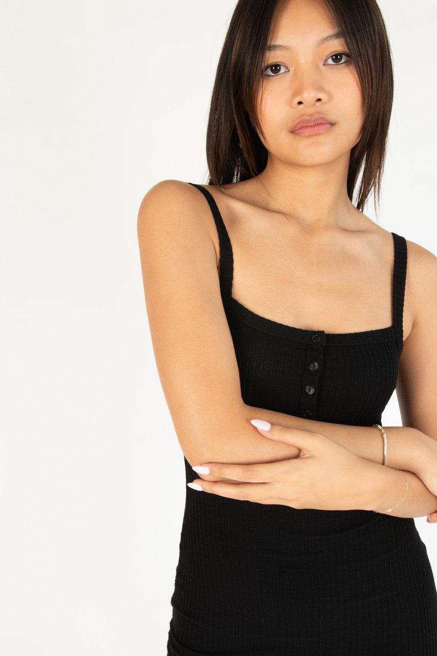 Black Bubble Rib Henley Mini Dress Product Image