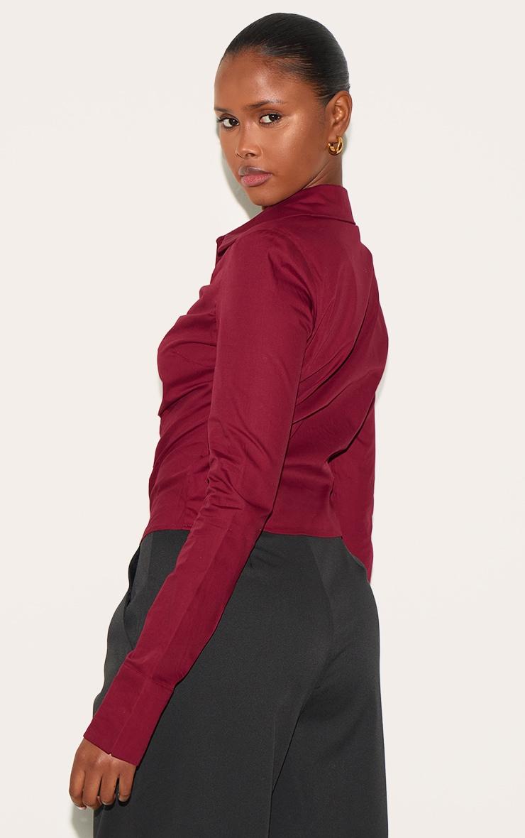 Plum Hook And Eye Ruched Fitted Shirt Product Image