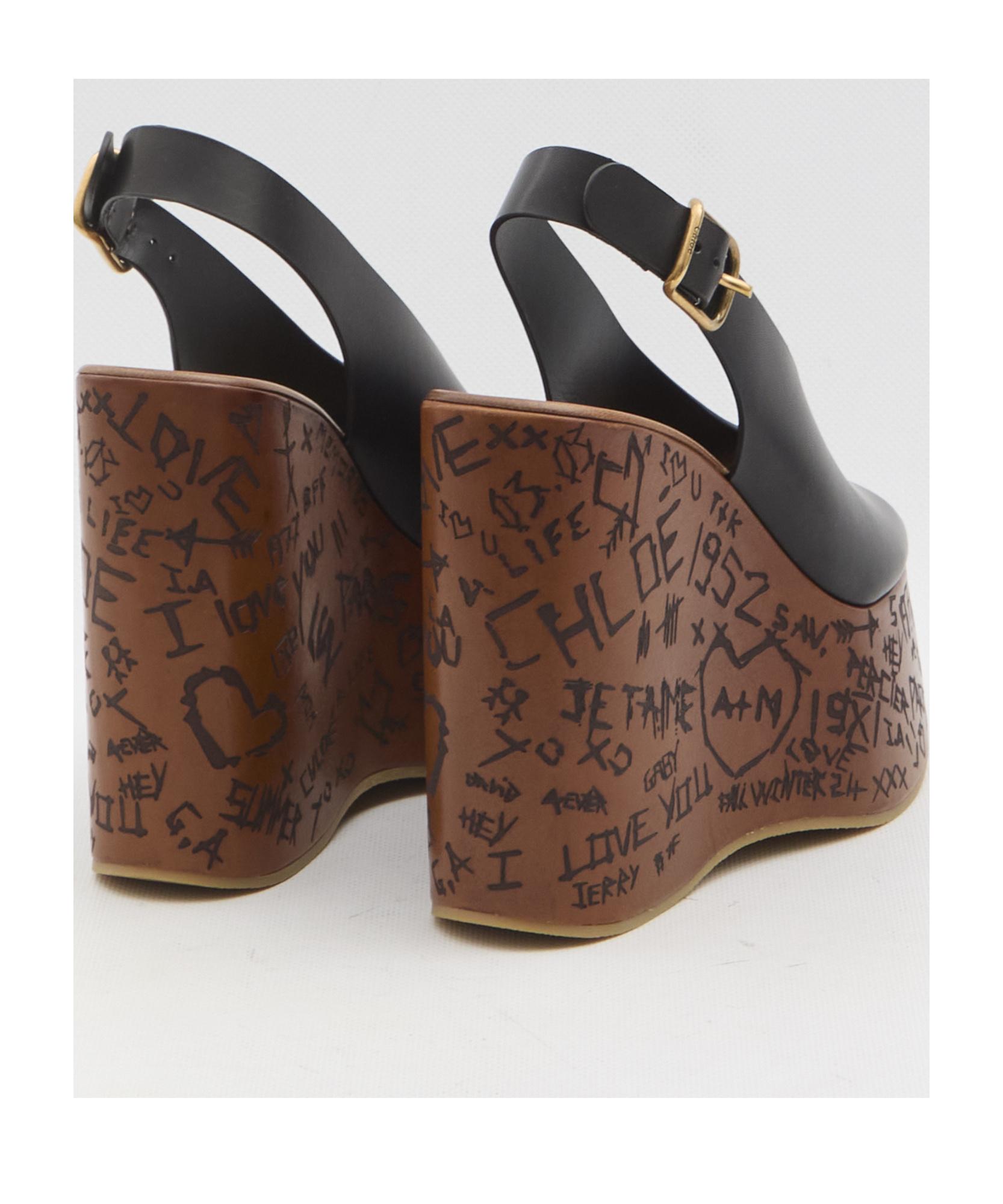 CHLOÉ Maxime Leather Slingback Platform Wedge Sandals In Black Product Image