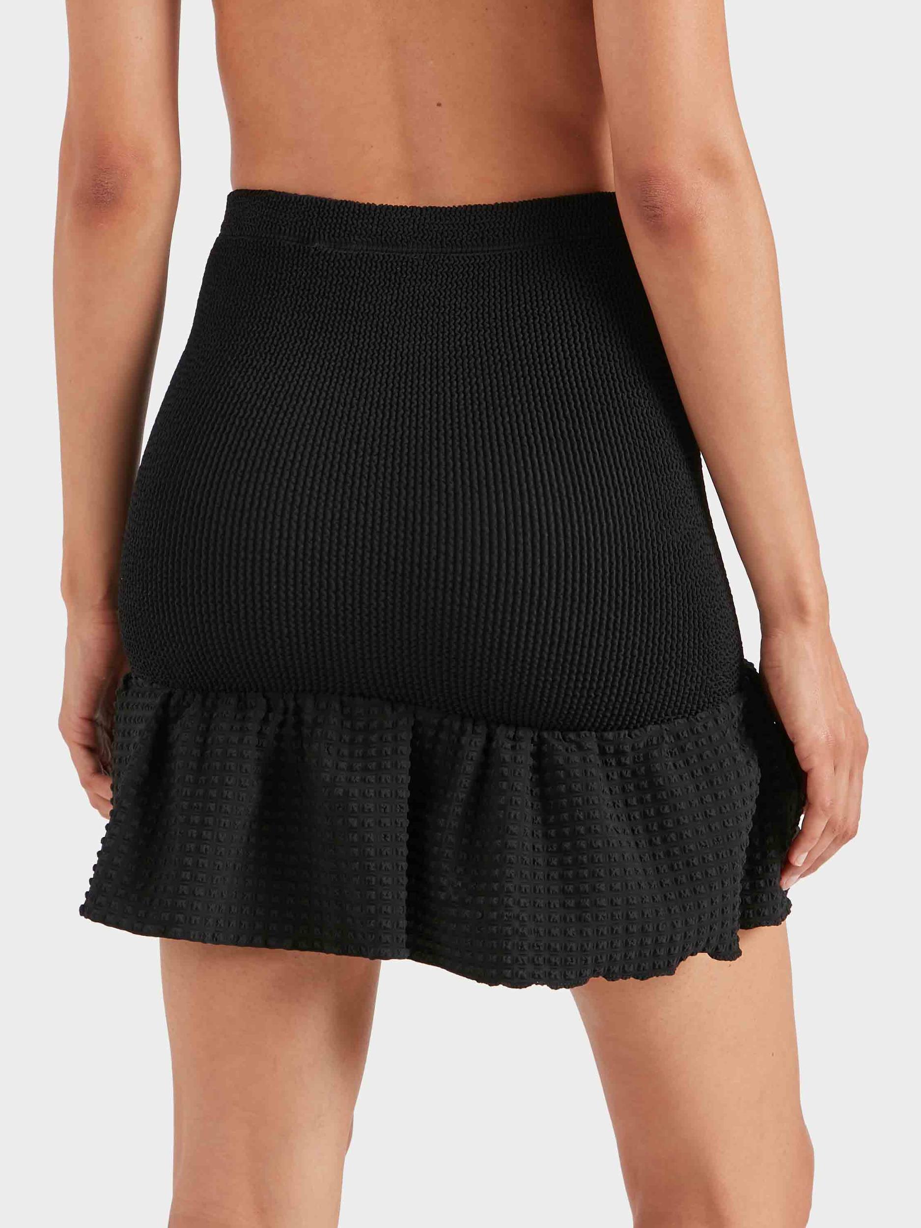 Peplum Seersucker Swim Skirt/Tube Top - Black Product Image