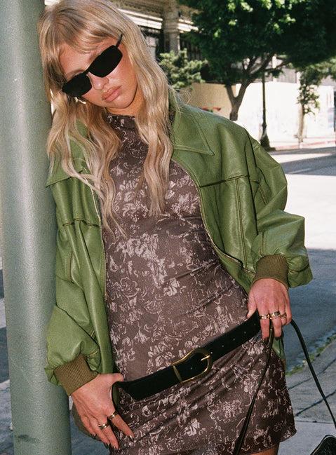 Goldsmith Faux Leather Bomber Jacket Green Product Image