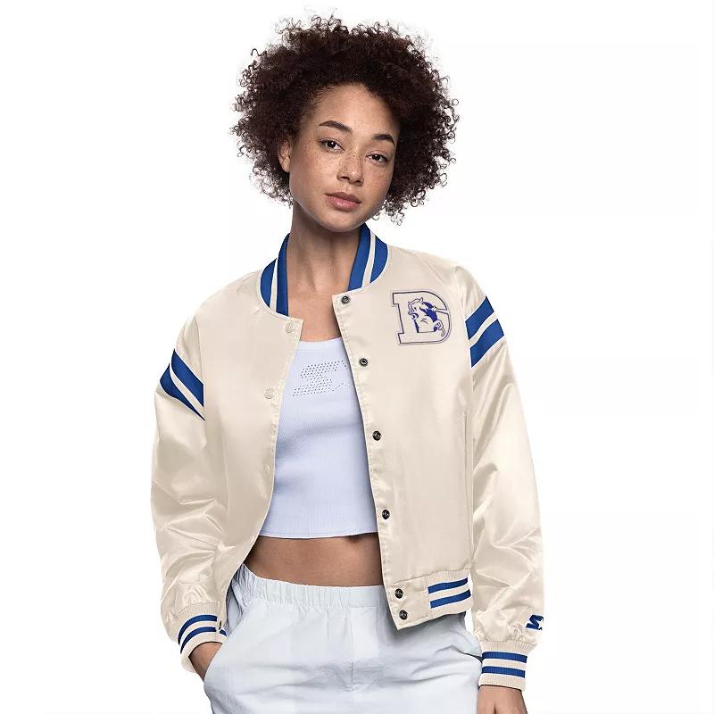 Women's Starter Cream Oakland Raiders Gridiron Classics Full Count Full-Snap Satin Jacket,  Product Image