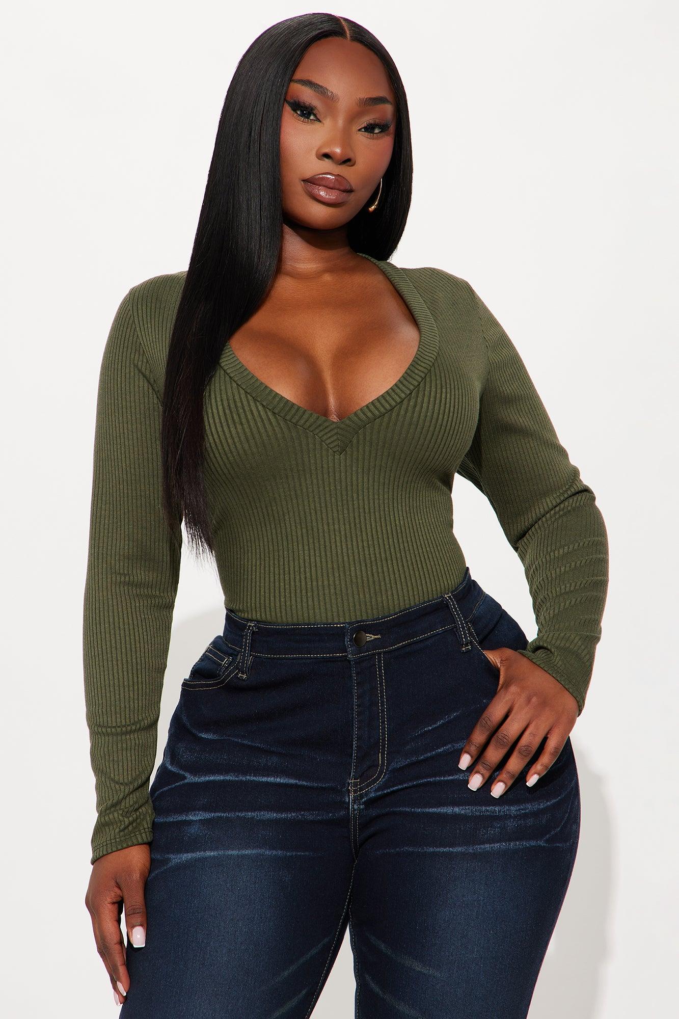 Alora Ribbed Long Sleeve Bodysuit - Olive Female Product Image