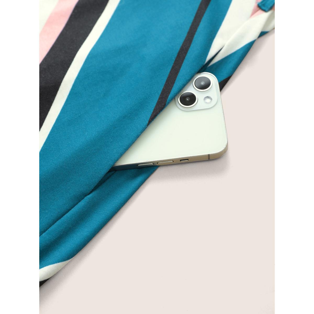 Plus Size Striped Geometric Belted Adjustable Straps Dress Cerulean Women Casual Non U-neck Sleeveless Curvy Midi Dress BloomChic 14-16/1X Product Image